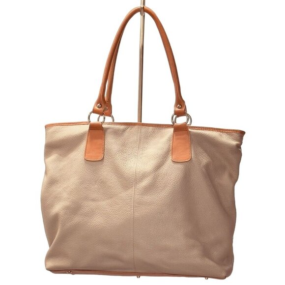 VALENTINA Women's Genuine Leather Tote Bag Beige Tan Interior Pockets Italian - Picture 5 of 14